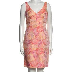 Carmen Marc Valvo CMV Pink Yellow Coral Orange Floral Jacquard Sheath Dress M 6